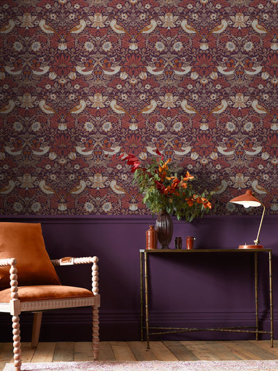 Next William Morris At Home Strawberry Thief Plum Wallpaper Sample A4- Buy online at McGrocer