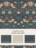 William Morris At Home Strawberry Thief deep blue A4 wallpaper sample, UK version