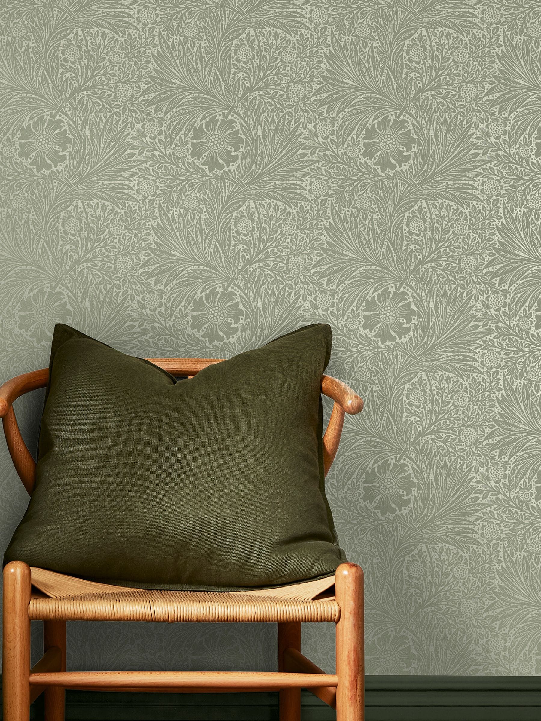 William Morris Marigold wallpaper sample sage fibrous A4, UK version