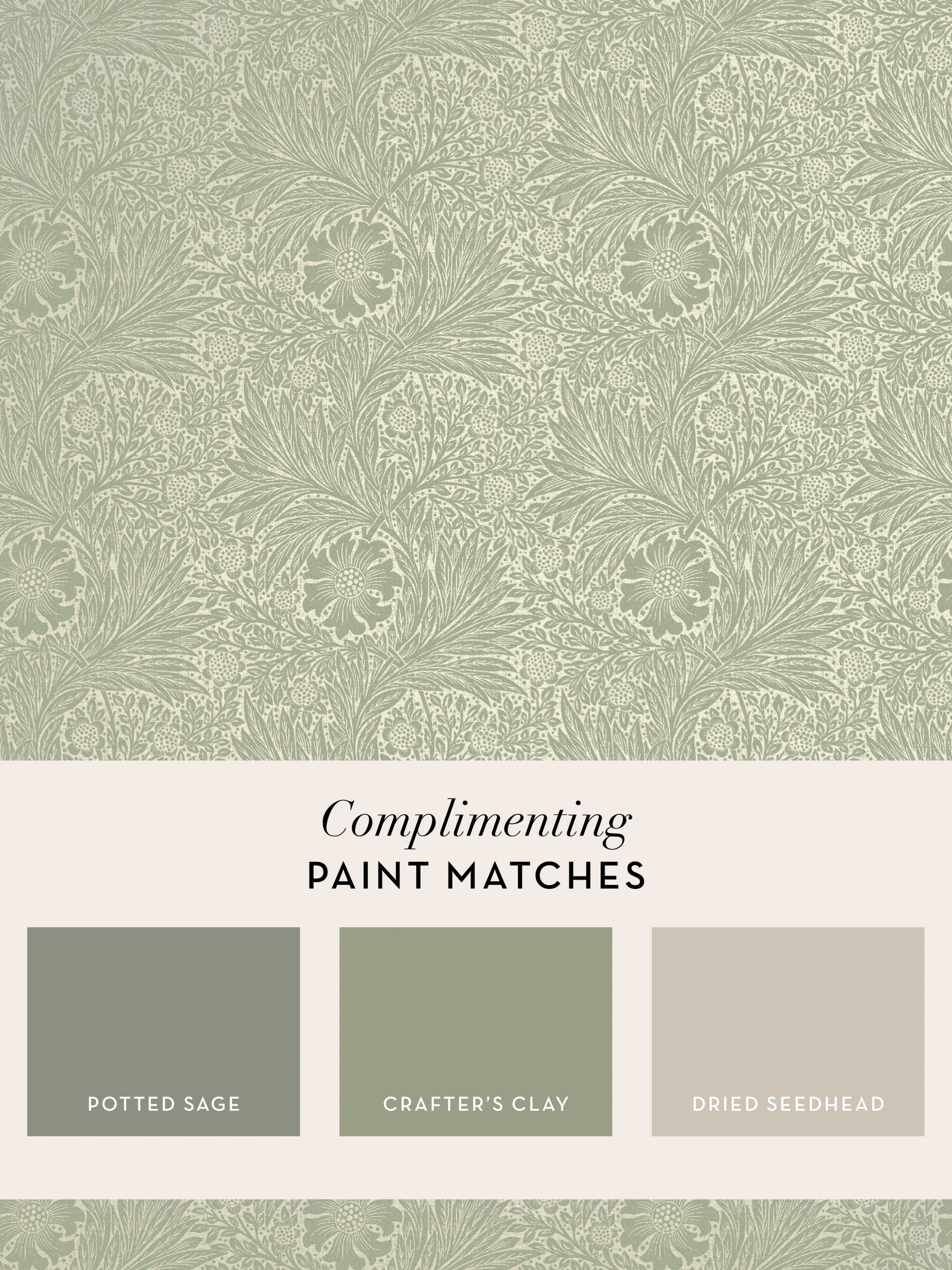 William Morris Marigold wallpaper sample sage fibrous A4, UK version