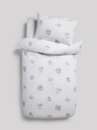 Ensemble housse de couette et taie d'oreiller Blanc Disney Lilo et Stitch 100% Coton