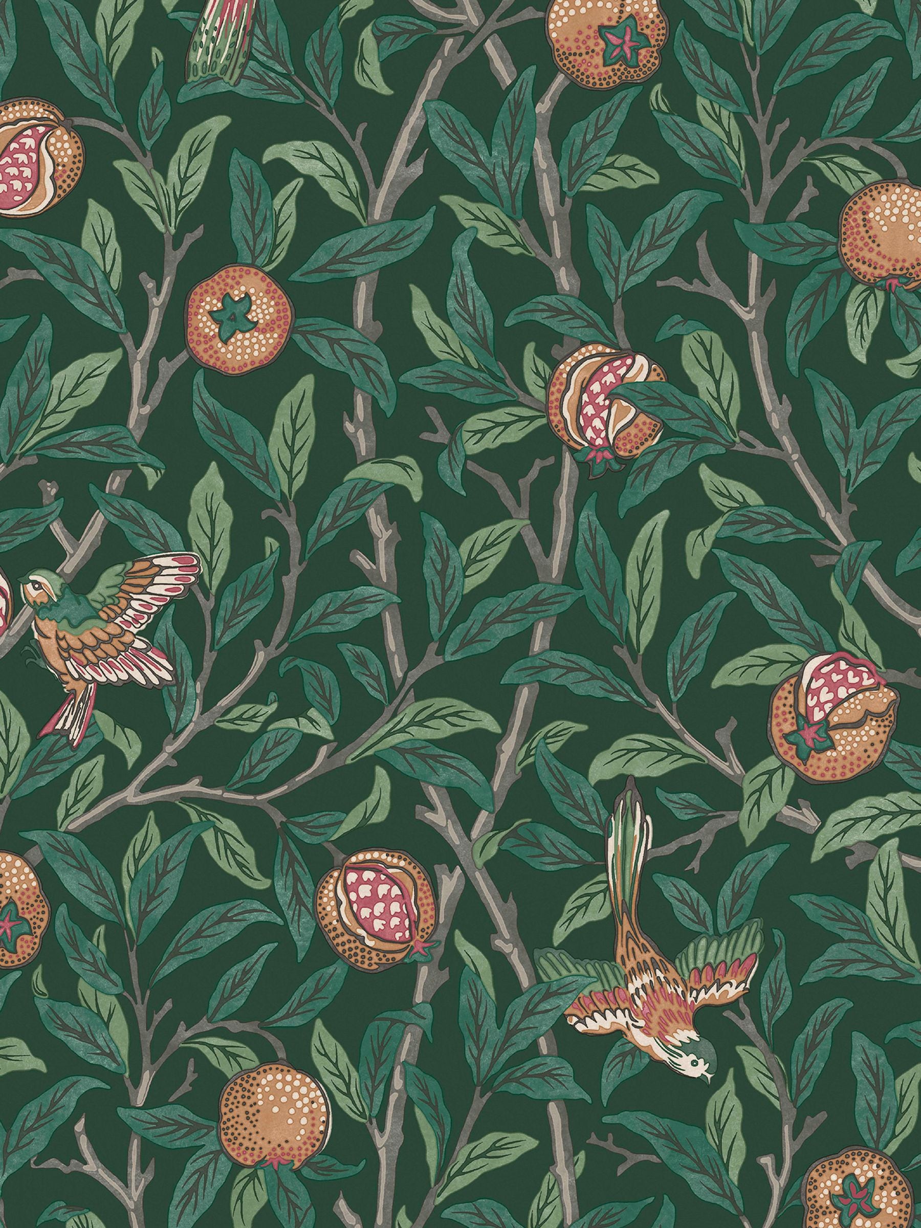 William Morris deep green bird and pomegranate wallpaper (British brand)