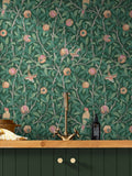 William Morris deep green bird and pomegranate wallpaper (British brand)