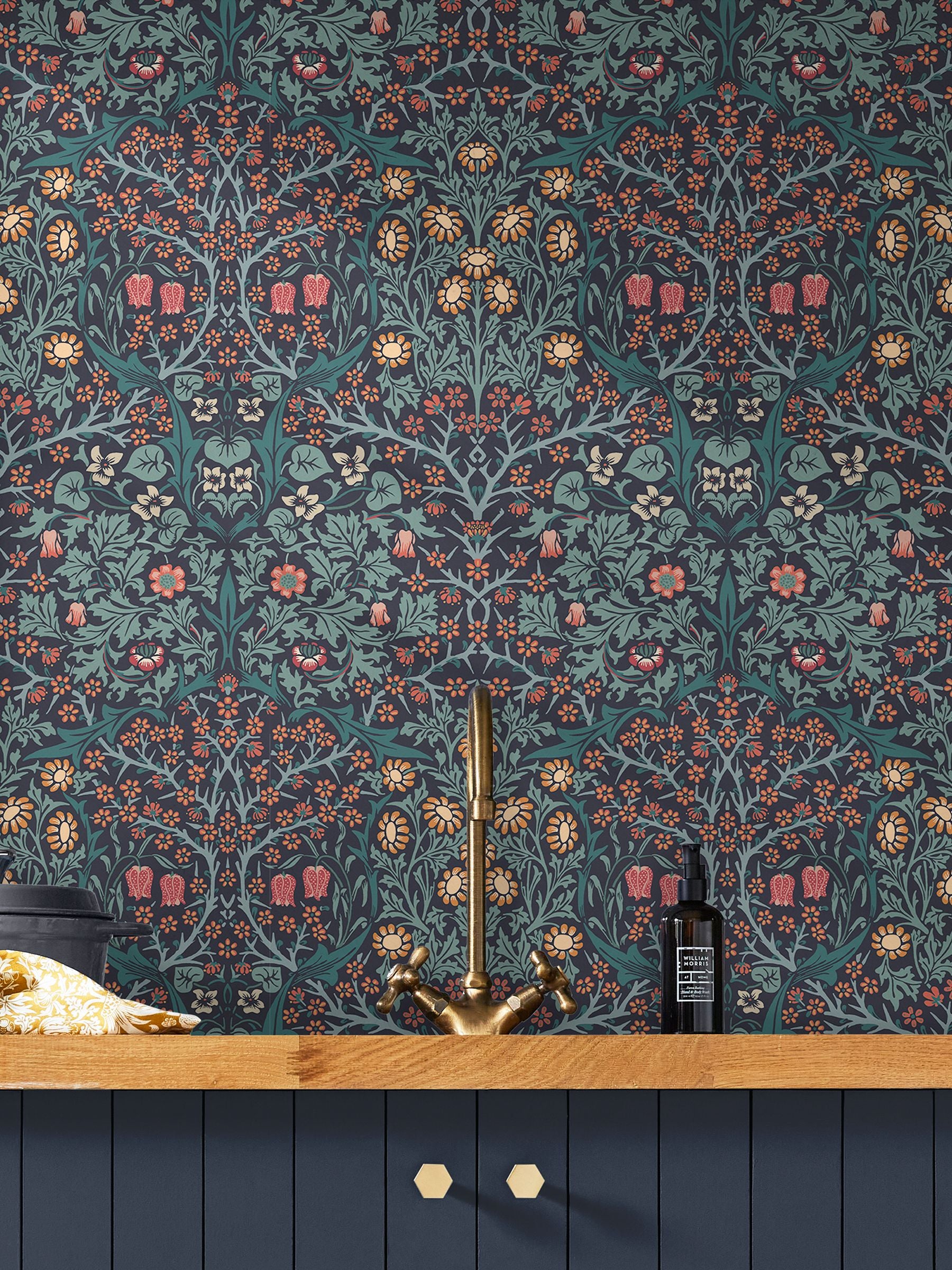 William Morris Navy Blackthorn wallpaper 10m (British brand)