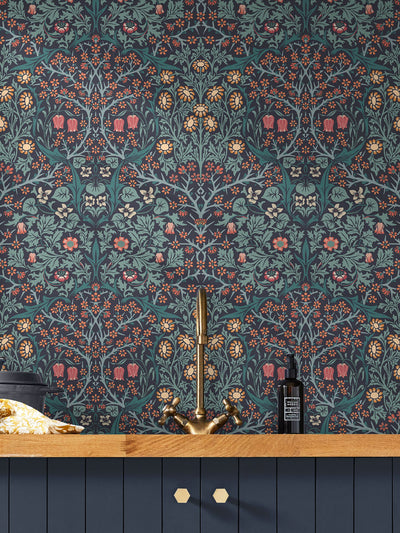 Next William Morris At Home Navy Blackthorn Wallpaper 10M- Buy online at McGrocer