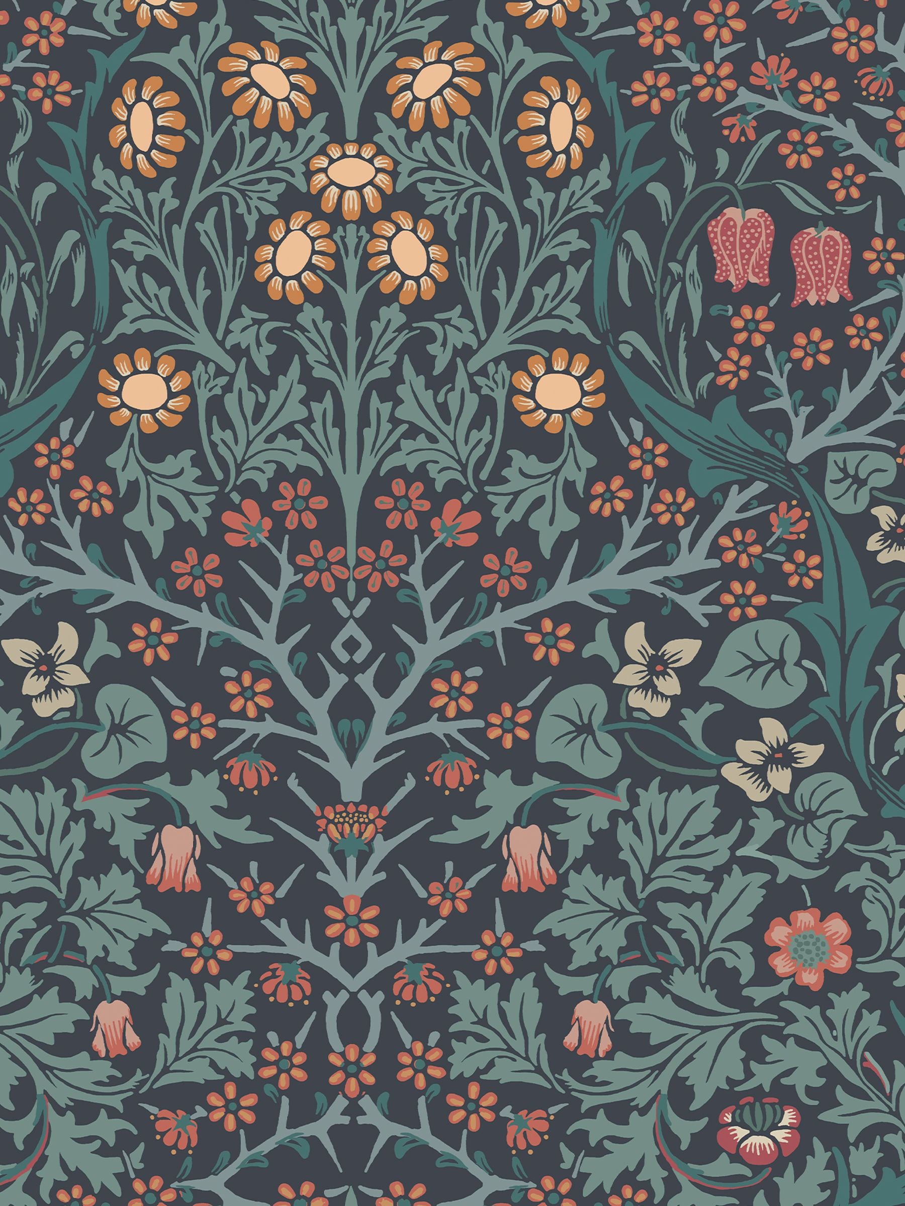 William Morris Navy Blackthorn wallpaper 10m (British brand)