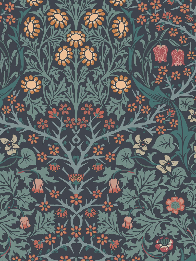 William Morris Navy Blackthorn wallpaper 10m (British brand)