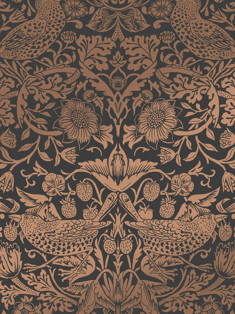 William Morris Strawberry Thief charcoal fibrous wallpaper 10m x 52cm (British brand)