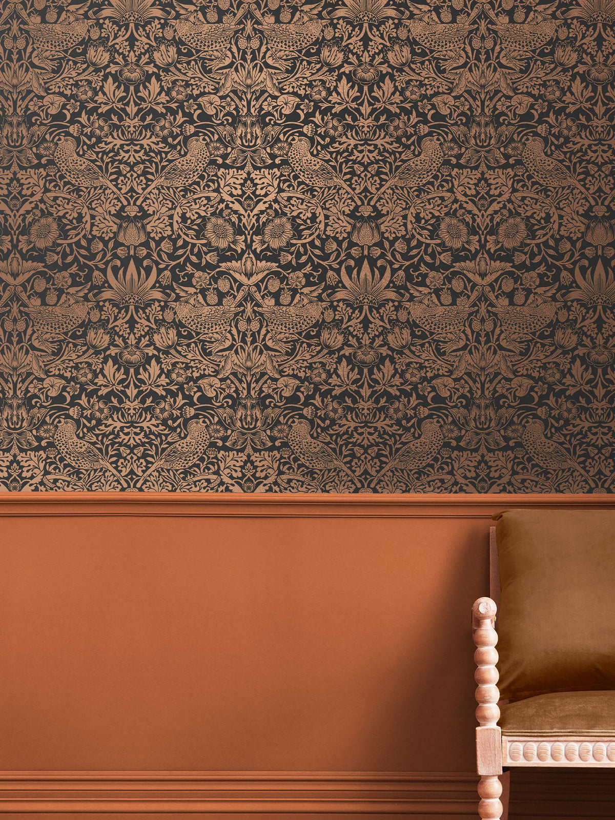 William Morris Strawberry Thief charcoal fibrous wallpaper 10m x 52cm (British brand)
