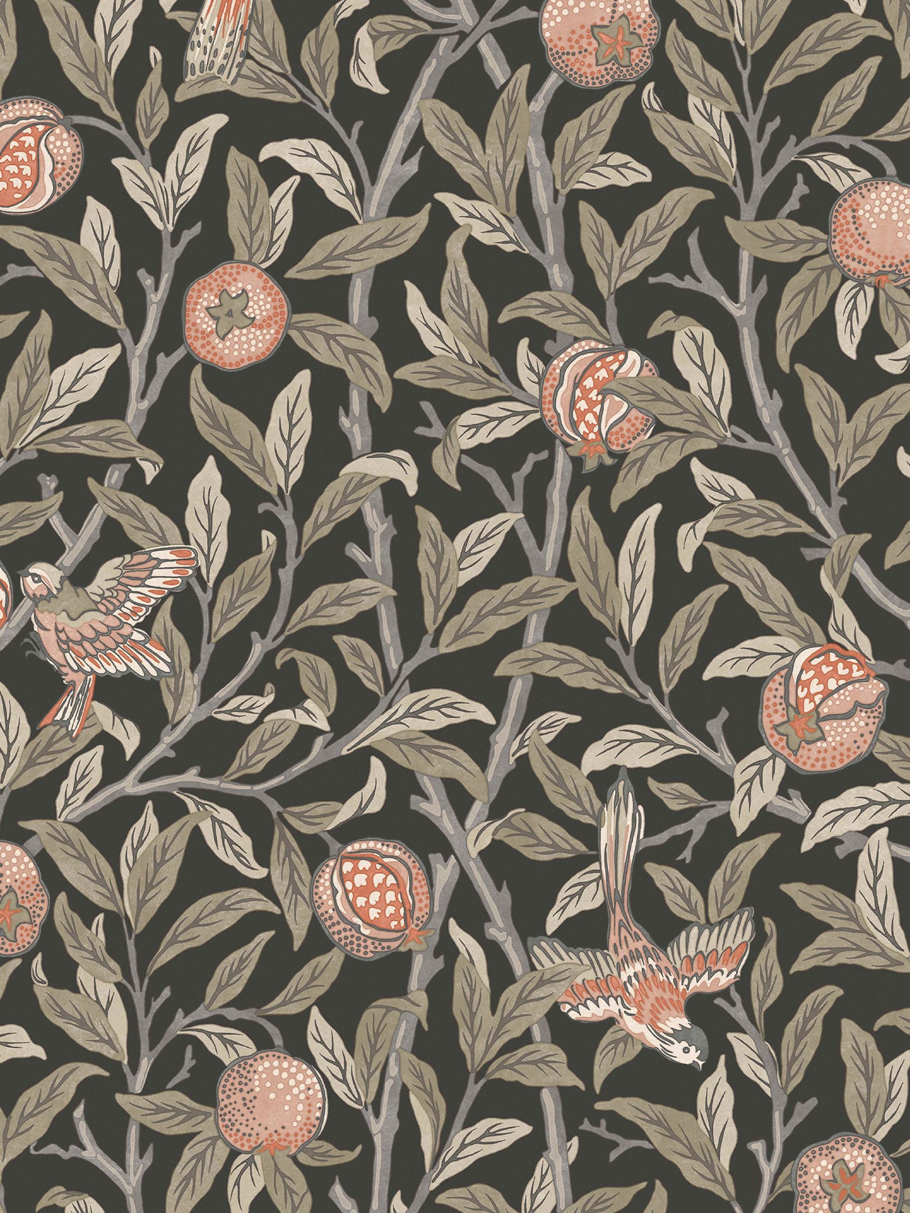 William Morris At Home wallpaper Charcoal Bird and Pomegranate 10m, UK version