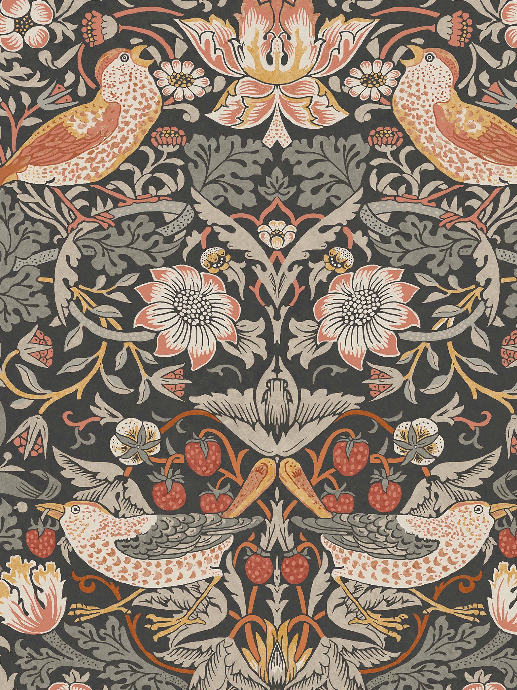 William Morris wallpaper Charcoal Strawberry Thief 10M, UK version