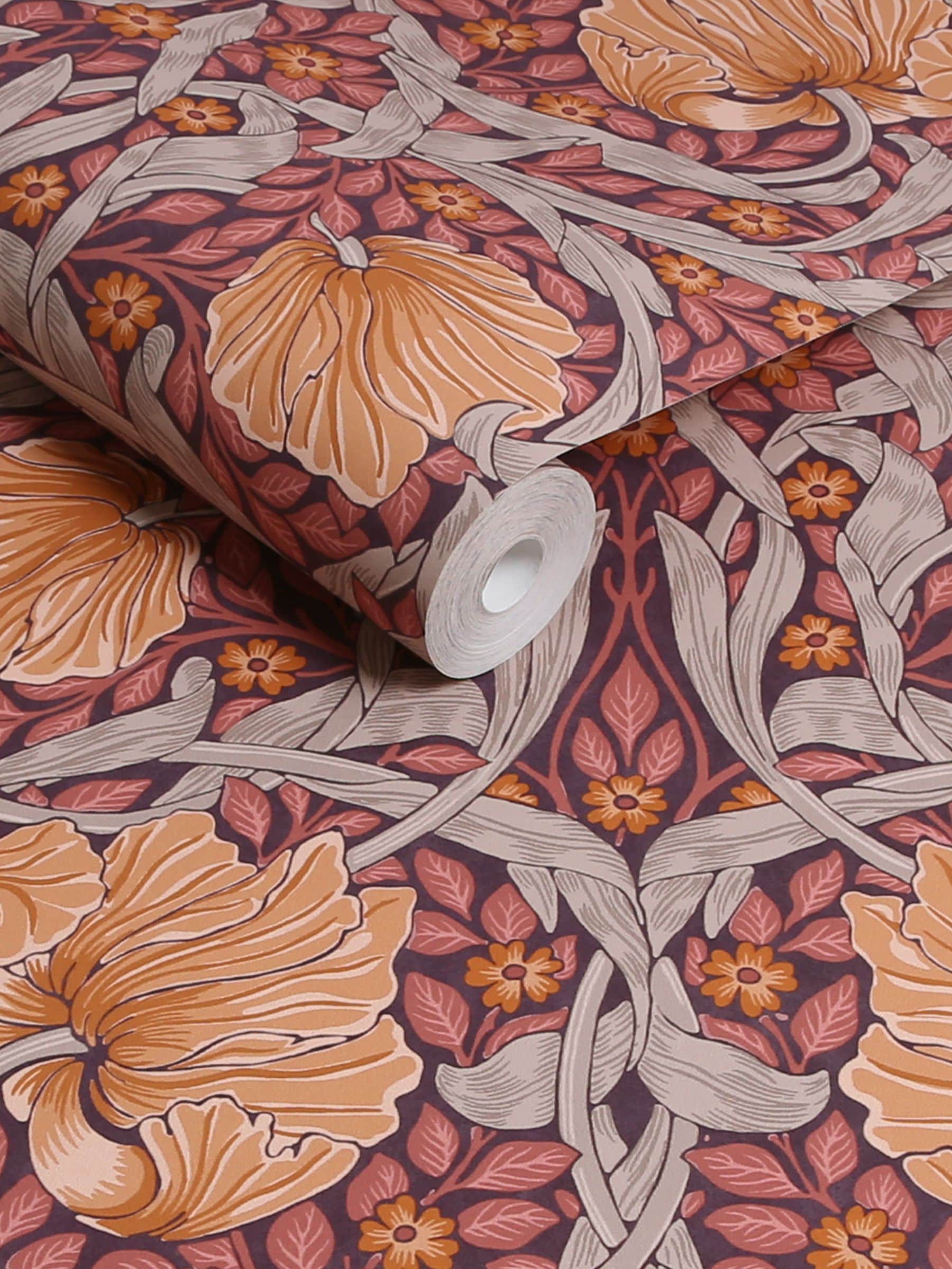 William Morris Plum Pimpernel wallpaper 10m roll, UK version