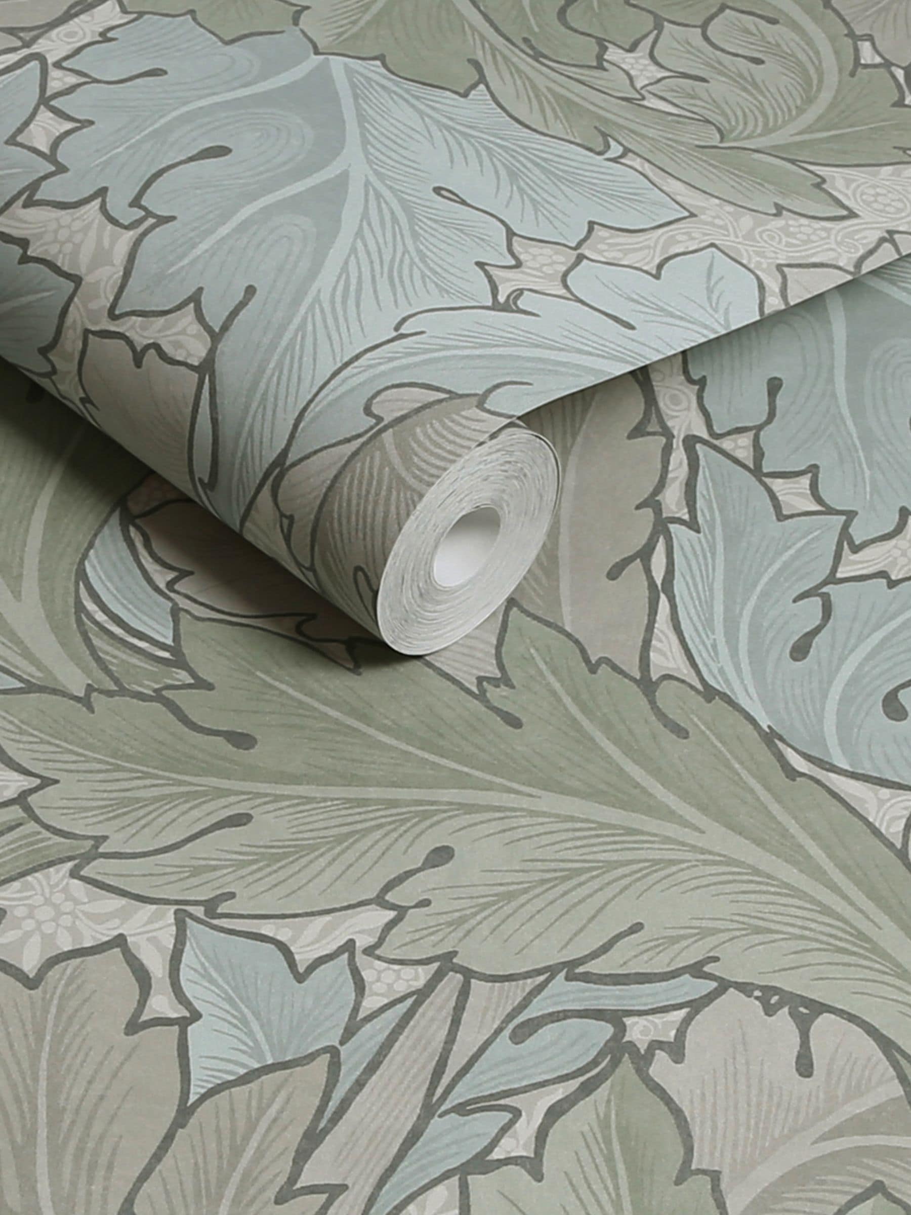 William Morris Acanthus wallpaper Sage Duck Egg 10M, imported from the UK
