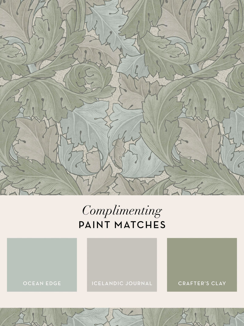 William Morris Acanthus wallpaper Sage Duck Egg 10M, imported from the UK