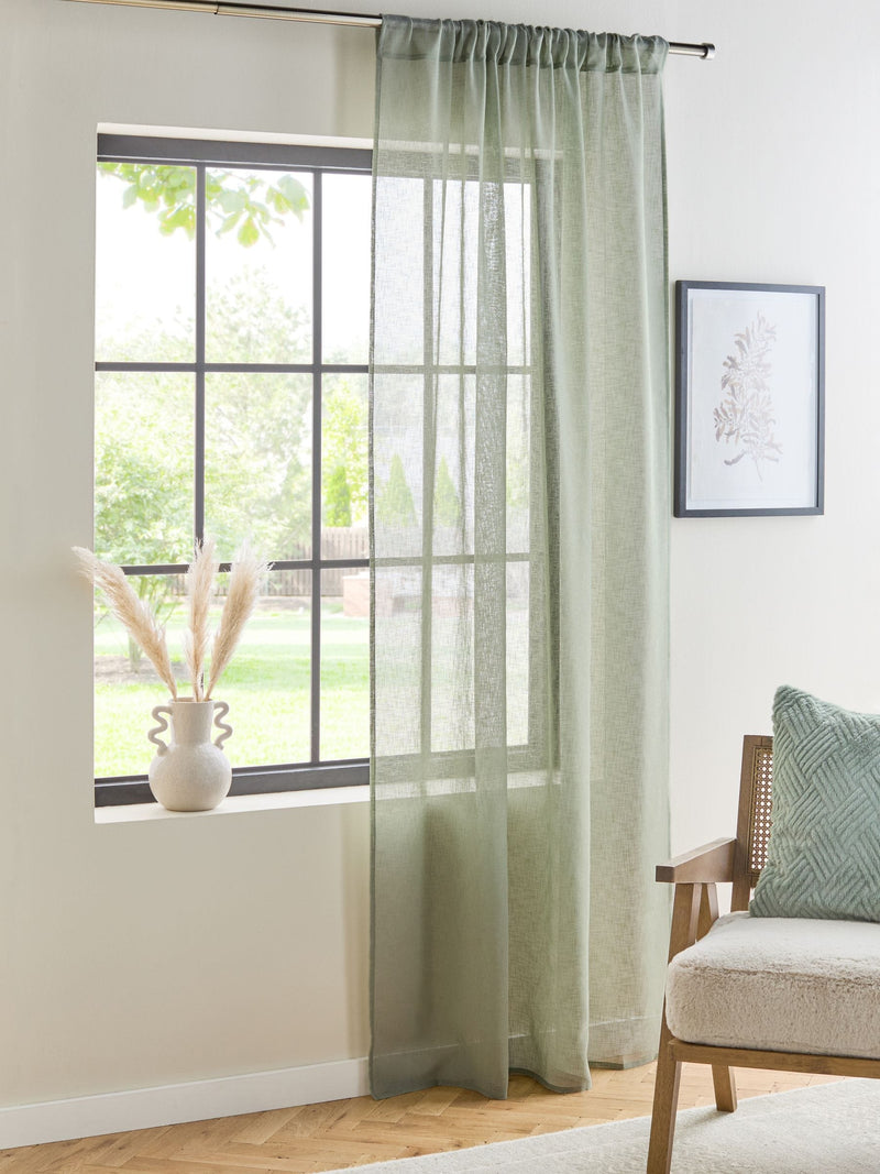 Sage green linen look voile sheer panel curtain (British brand)