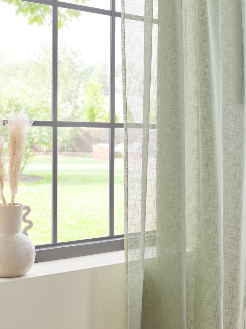 Sage green linen look voile sheer panel curtain (British brand)
