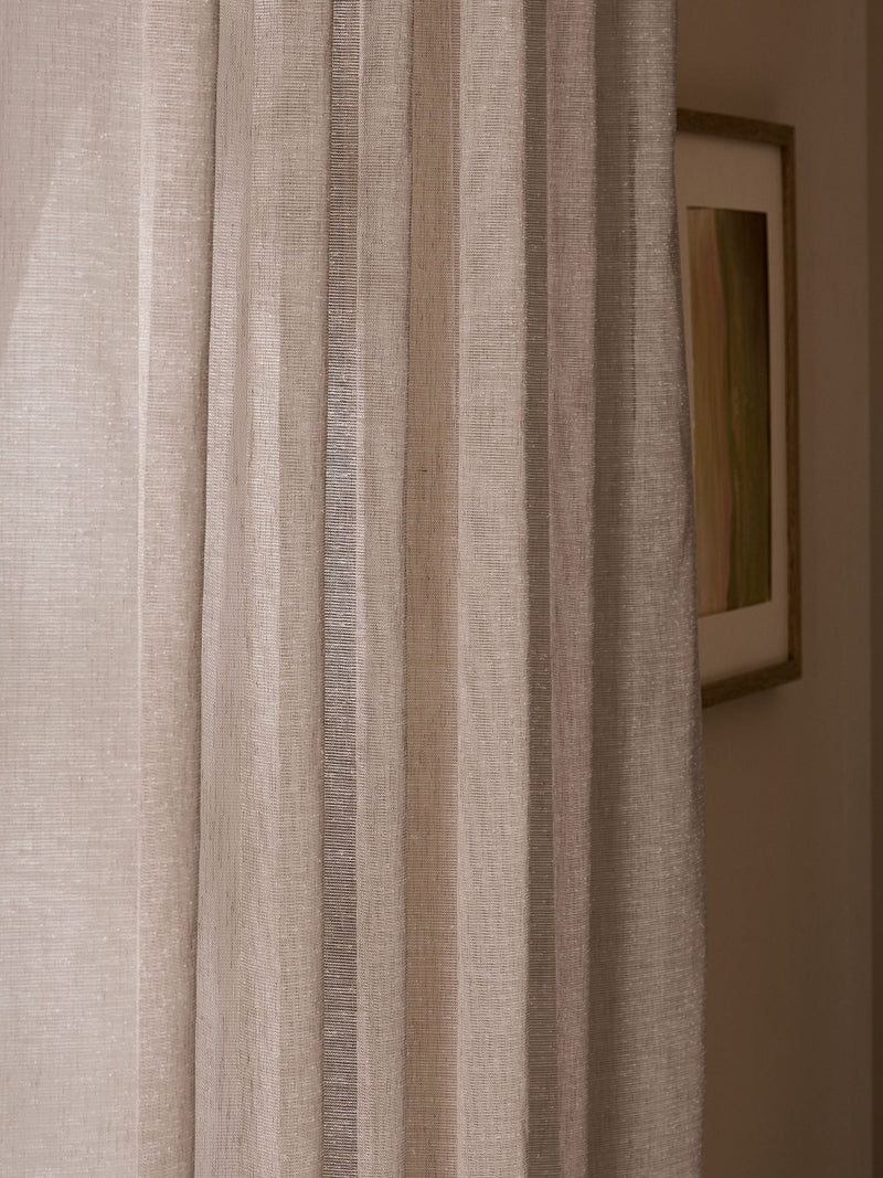 Natural linen look voile curtain panel with hidden tab top, UK version