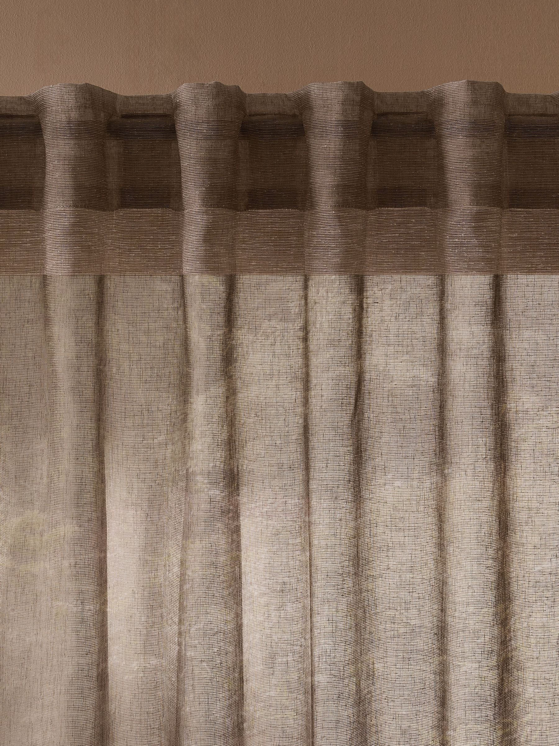Natural linen look voile curtain panel with hidden tab top, UK version