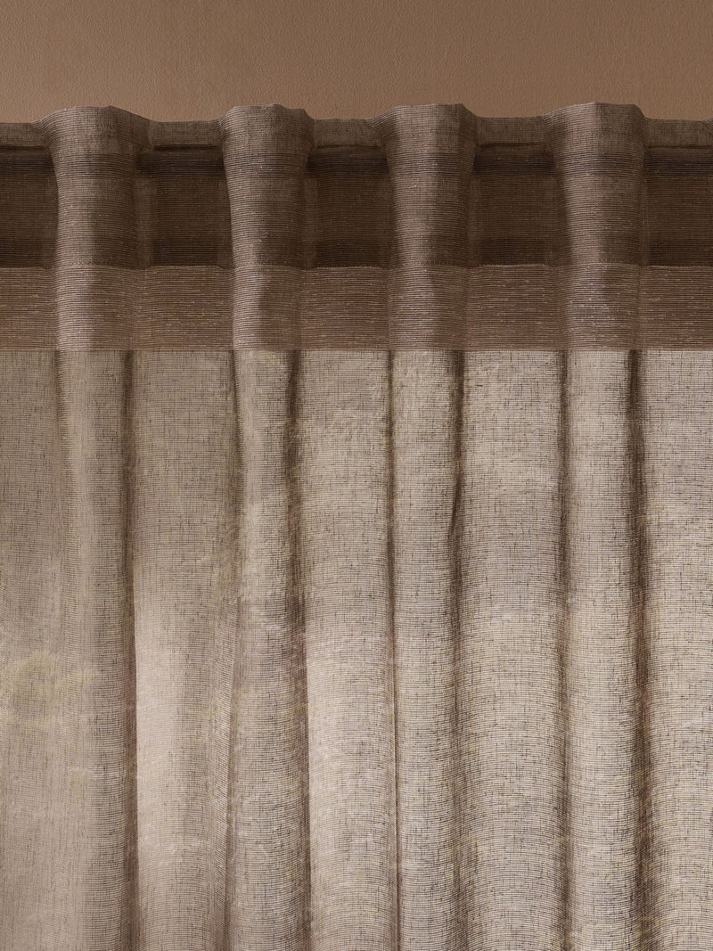 Natural linen look voile curtain panel with hidden tab top, UK version