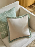 Stone Natural Soft Velour Contrast Fringe Cushion, 45 x 45cm