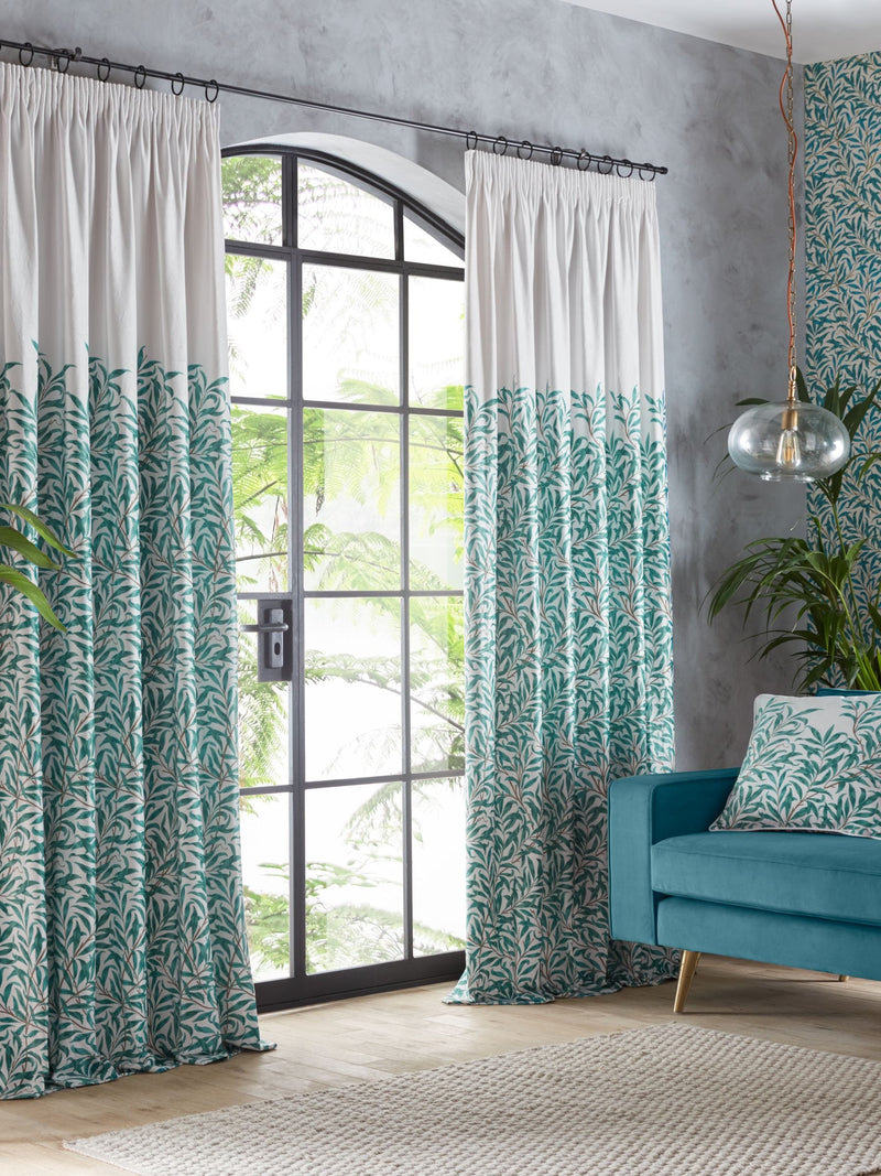 Clarke and Clarke Teal Willow Bough Pencil Pleat Curtains