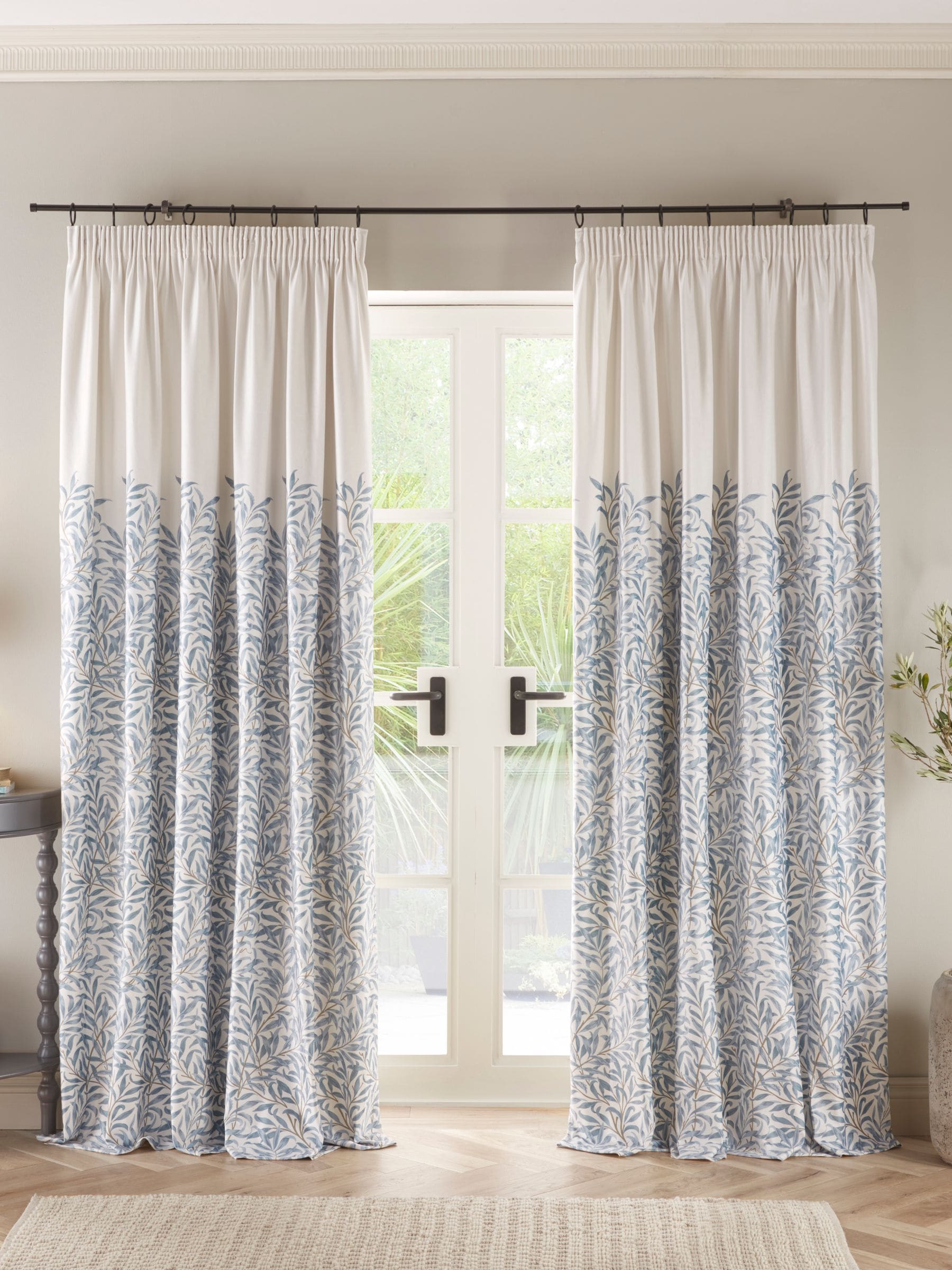 Clarke and Clarke Willow Bough pencil pleat curtains velvet base, UK version