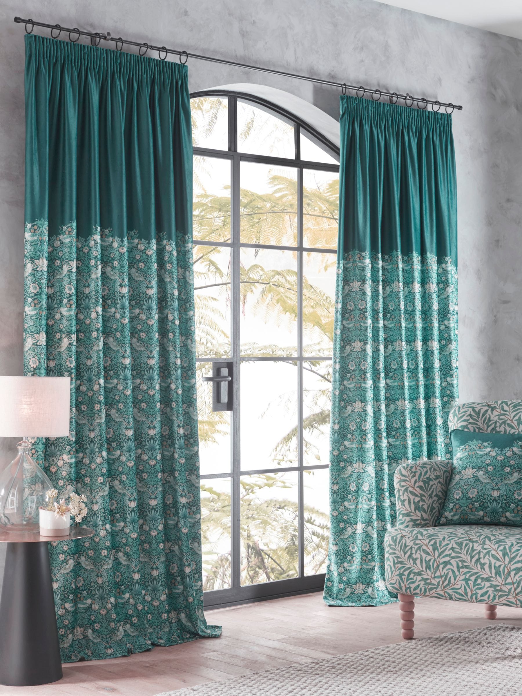 Clarke and Clarke Teal Strawberry Thief Pencil Pleat Curtains