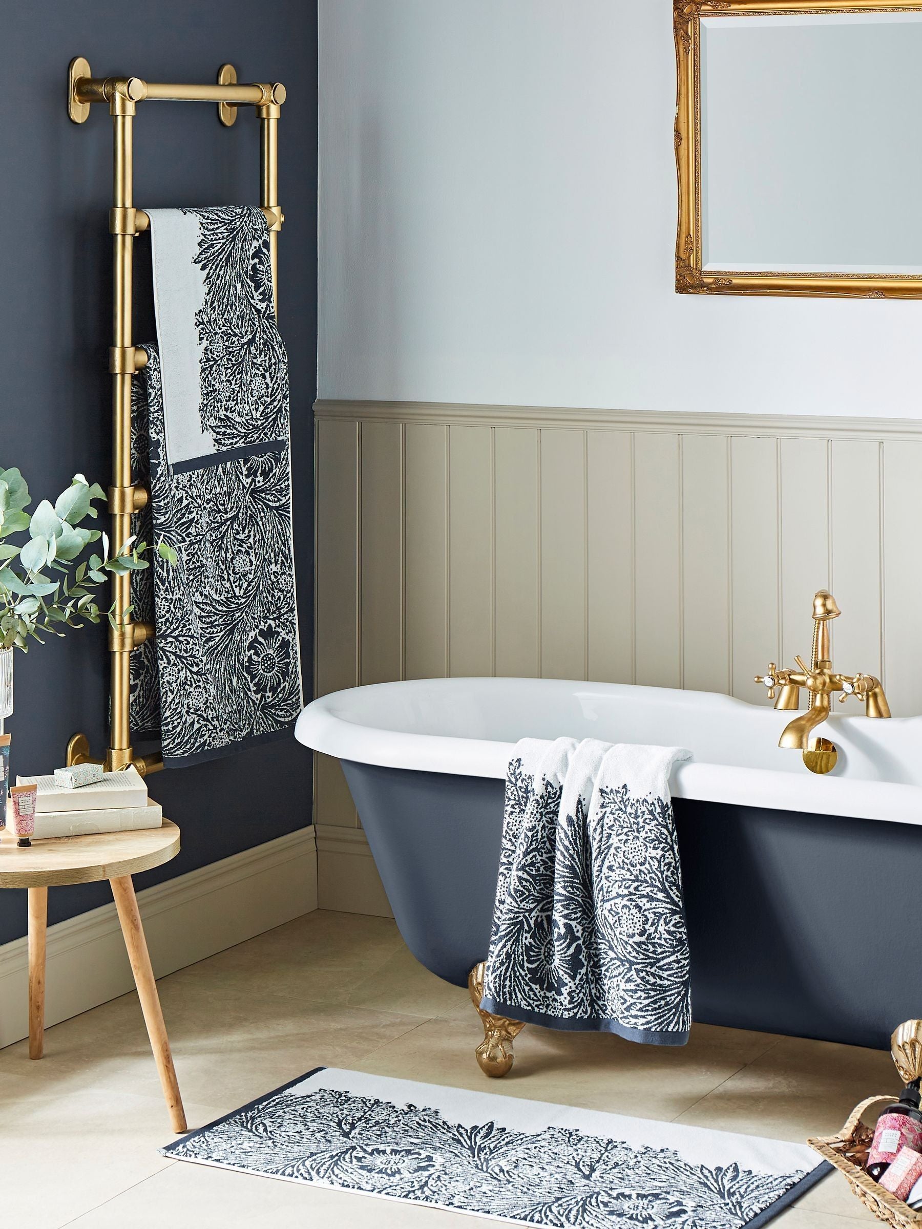 William Morris Prussian Blue Marigold towel, imported from the UK