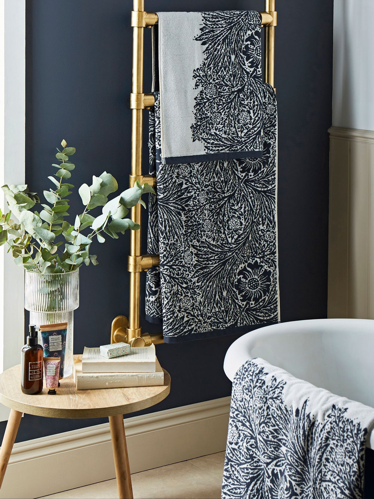William Morris Prussian Blue Marigold towel, imported from the UK