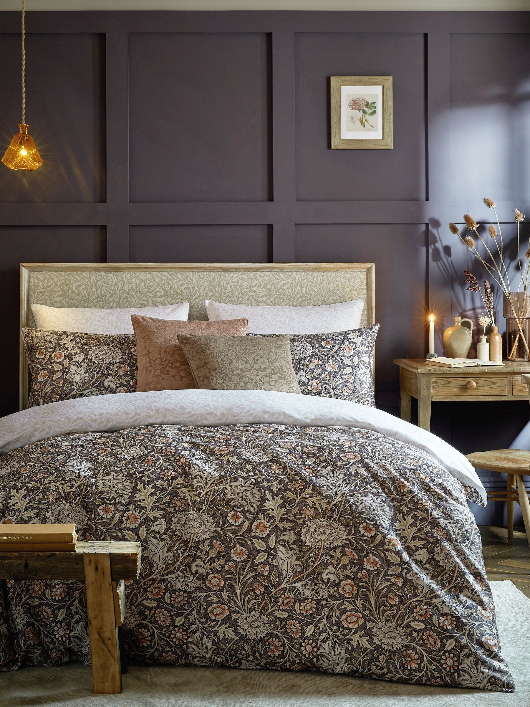 William Morris Heather Double Bough duvet cover and pillowcase set, imported from the UK