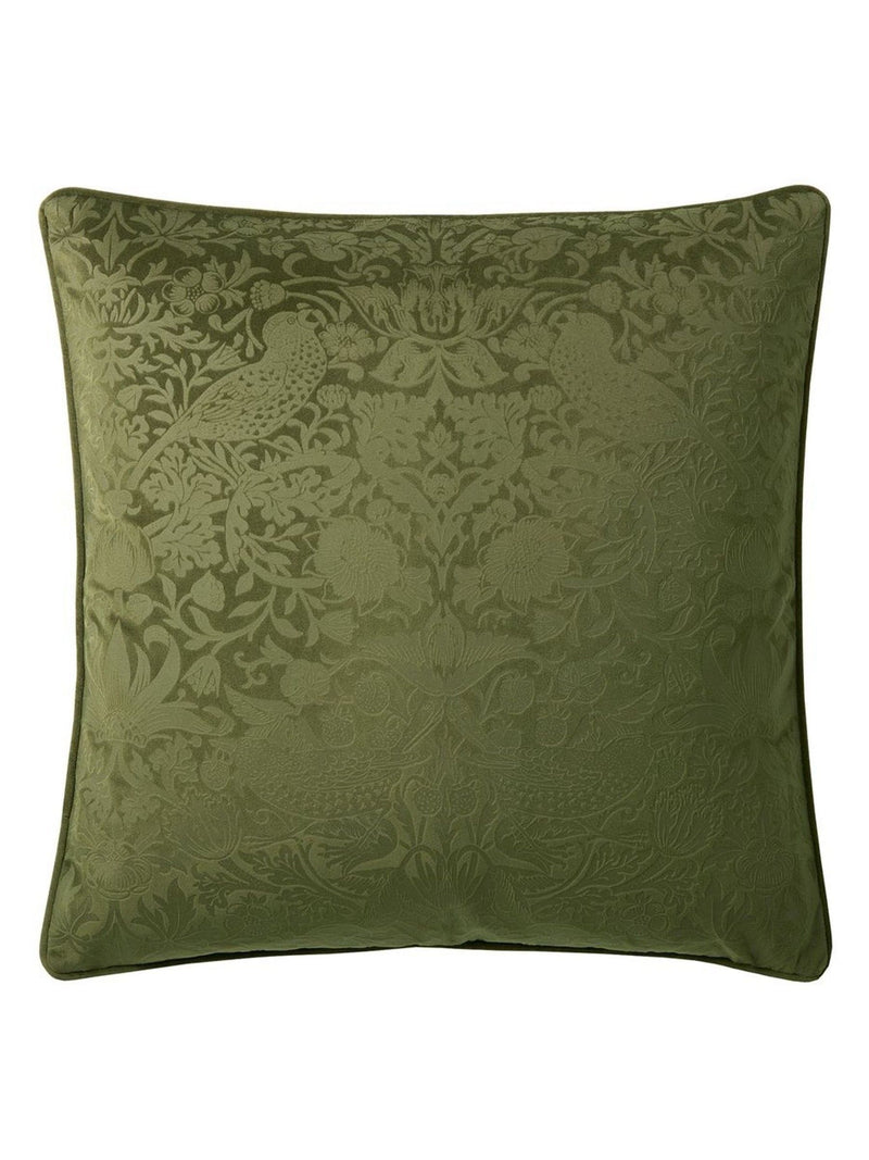 William Morris olive Strawberry Thief embossed cushion 50cm - British product