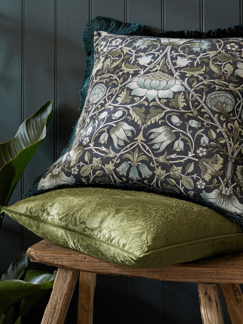William Morris olive Strawberry Thief embossed cushion 50cm - British product