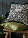 William Morris olive Strawberry Thief embossed cushion 50cm - British product