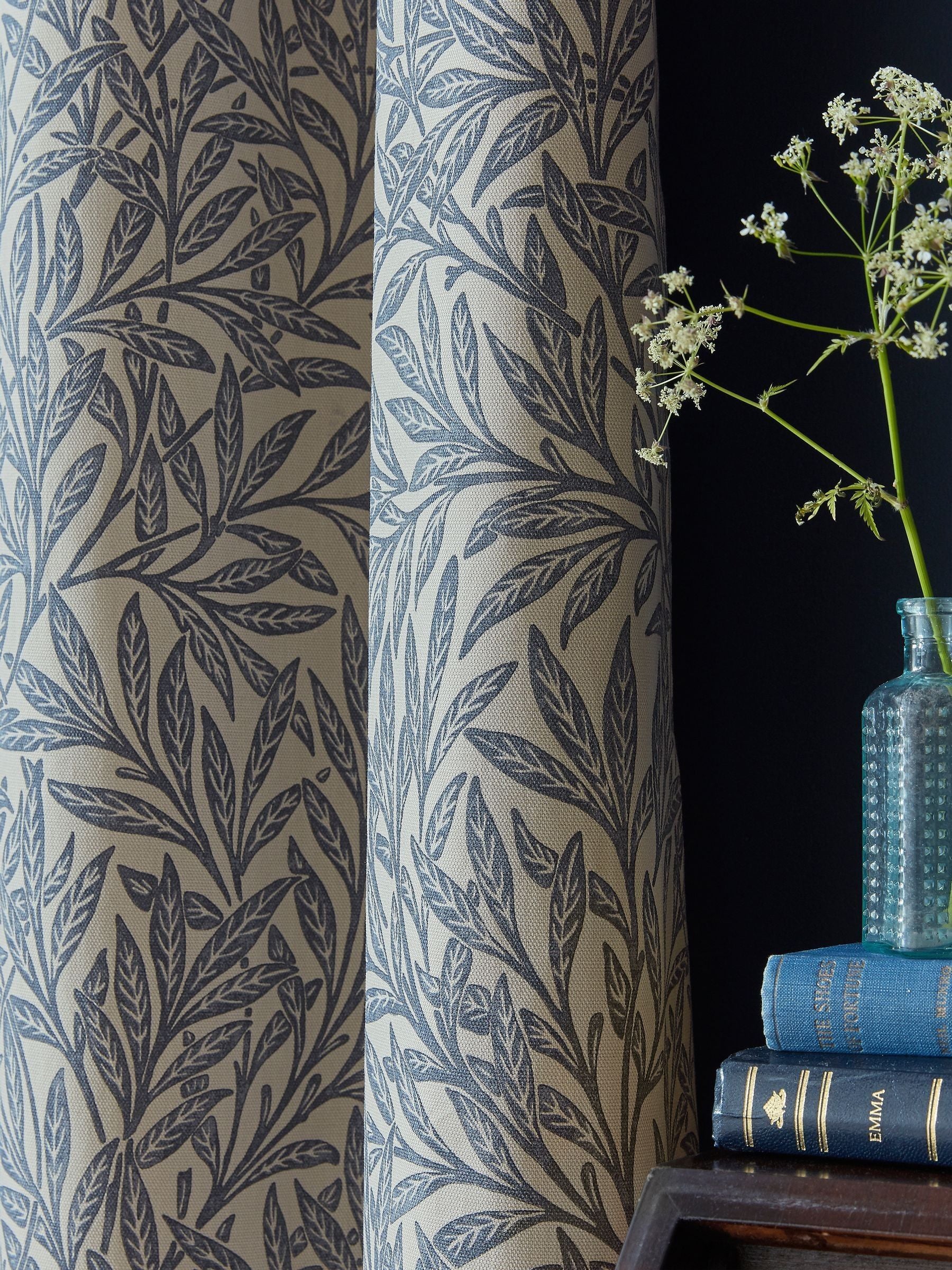 William Morris At Home indigo willow blackout pencil pleat curtain, UK version