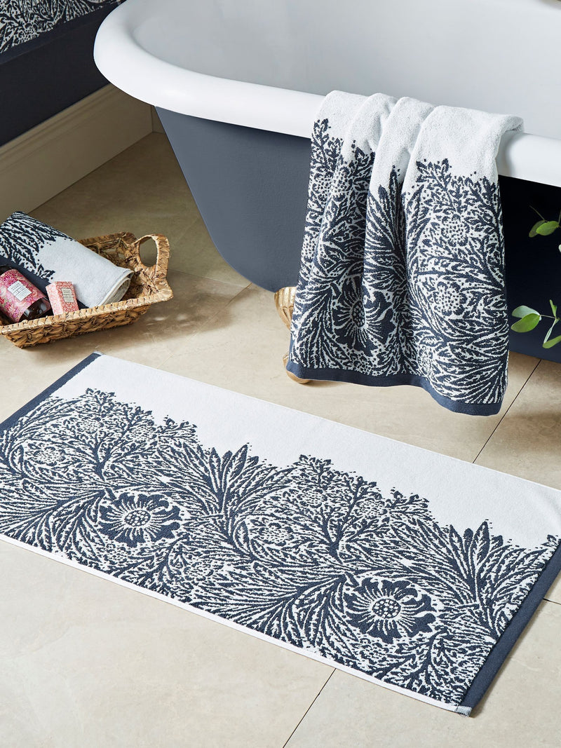 William Morris Prussian Blue Marigold bath mat 90x50cm, imported from the UK