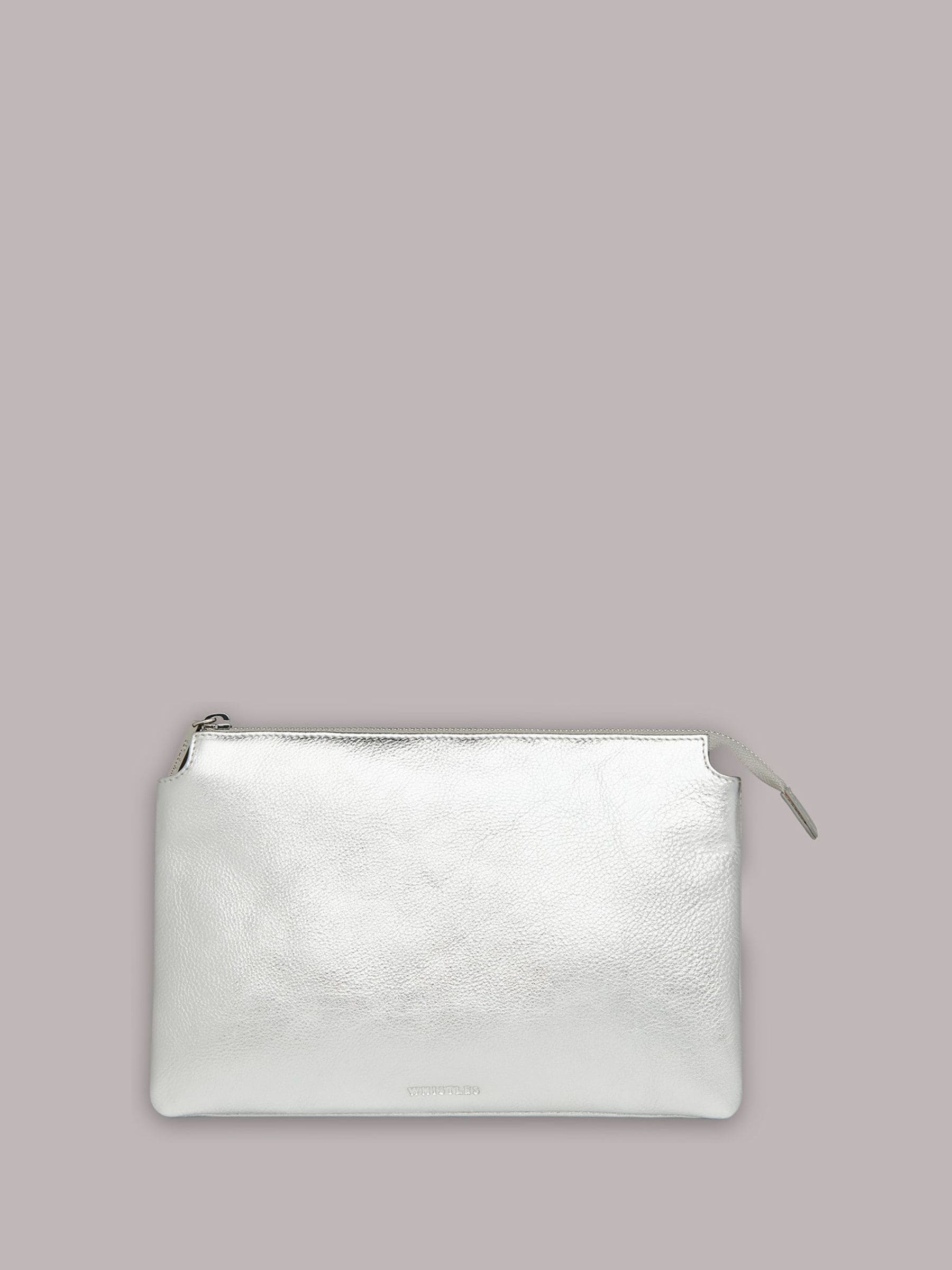 Whistles silver Elita double pouch clutch bag, imported from the UK
