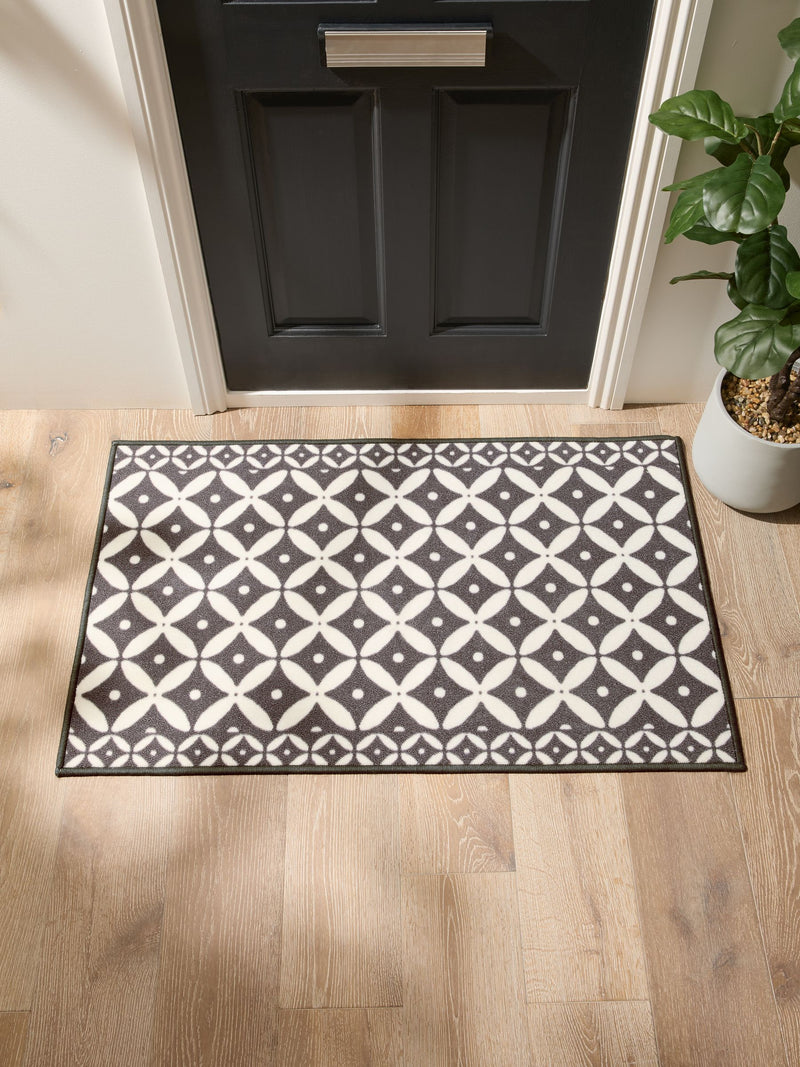 Grey washable tile doormat recycled nylon - British product