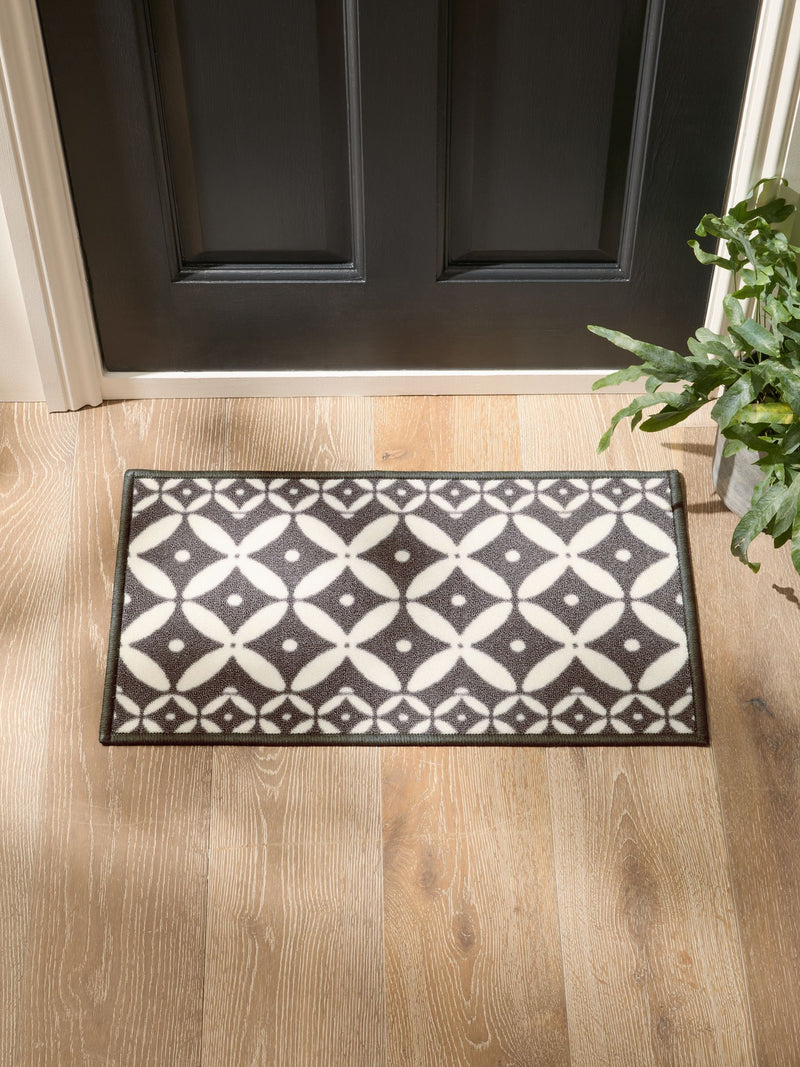 Grey washable tile doormat recycled nylon - British product