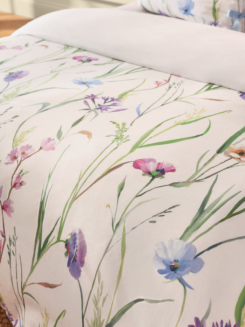 White Spring Meadow Floral duvet cover and pillowcase set (British brand)