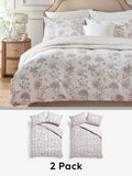 2 Pack Natural/White Floral Reversible Duvet Cover and Pillowcase Set