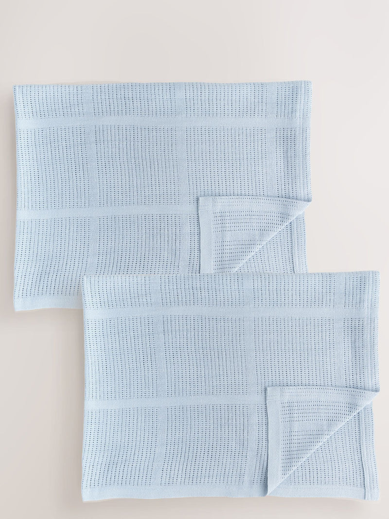 2 Pack Blue Cotton Baby Cellular Blankets