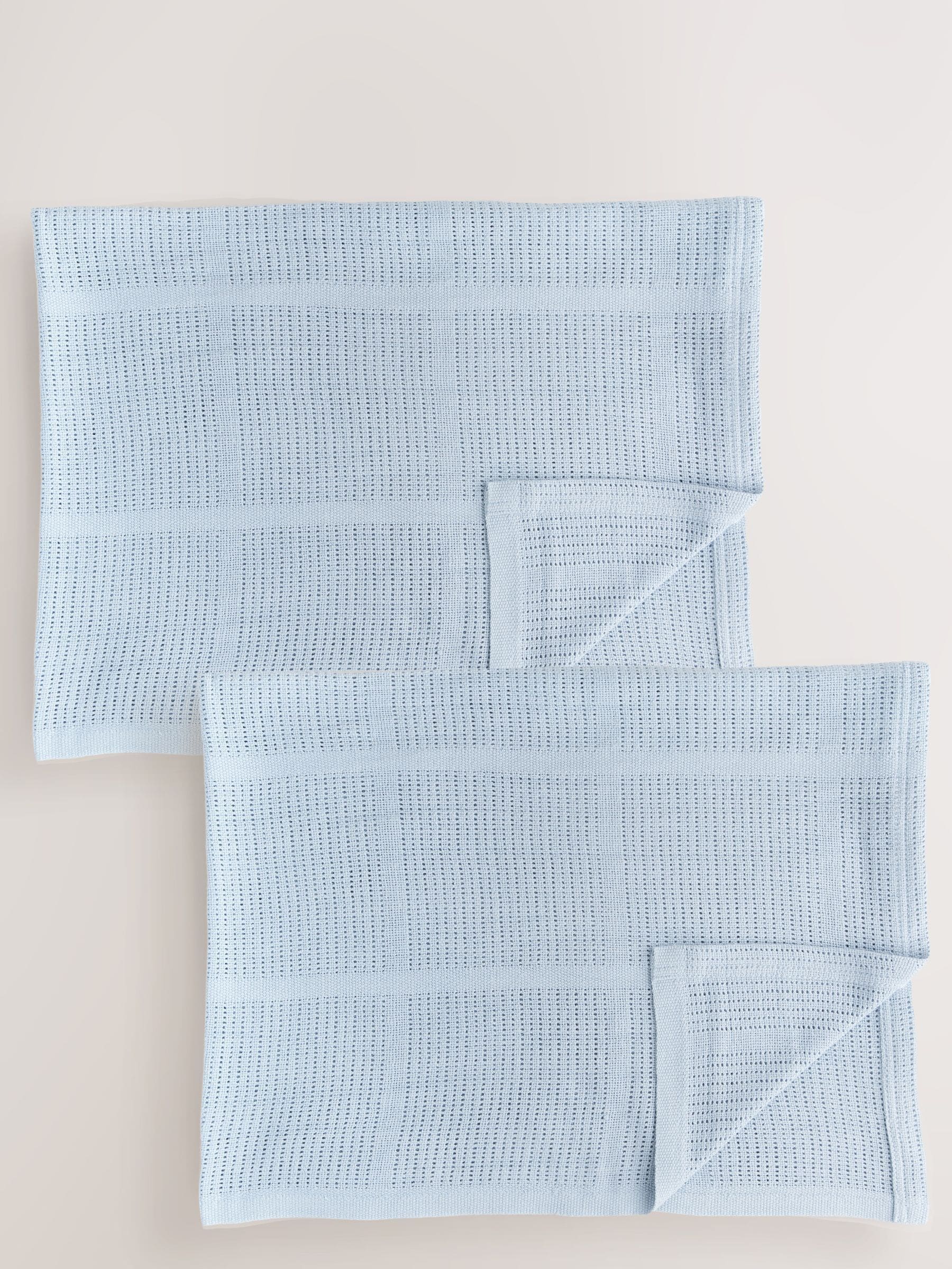 2 Pack Blue Cotton Baby Cellular Blankets