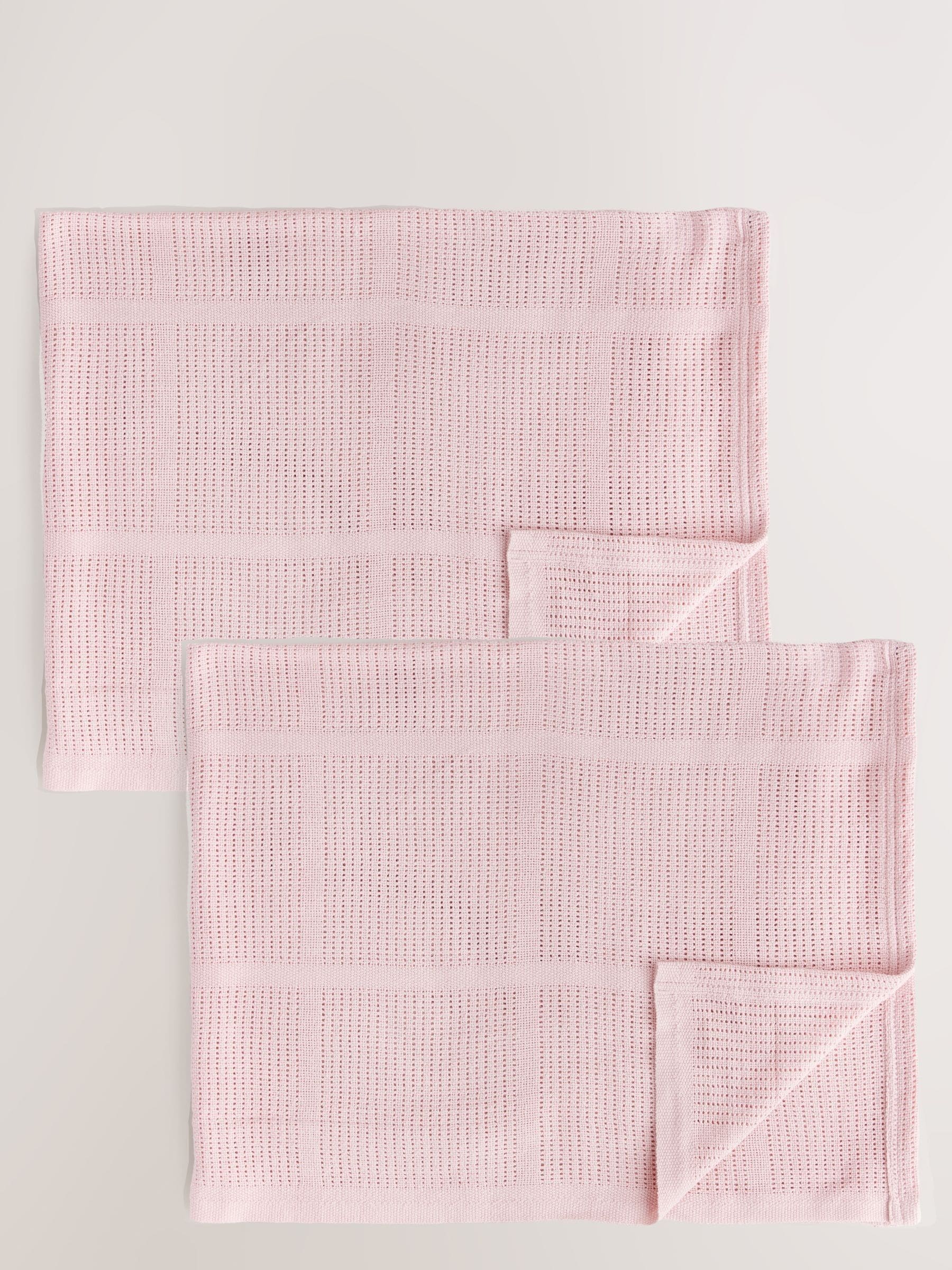 2 Pack Pink Cotton Baby Cellular Blankets