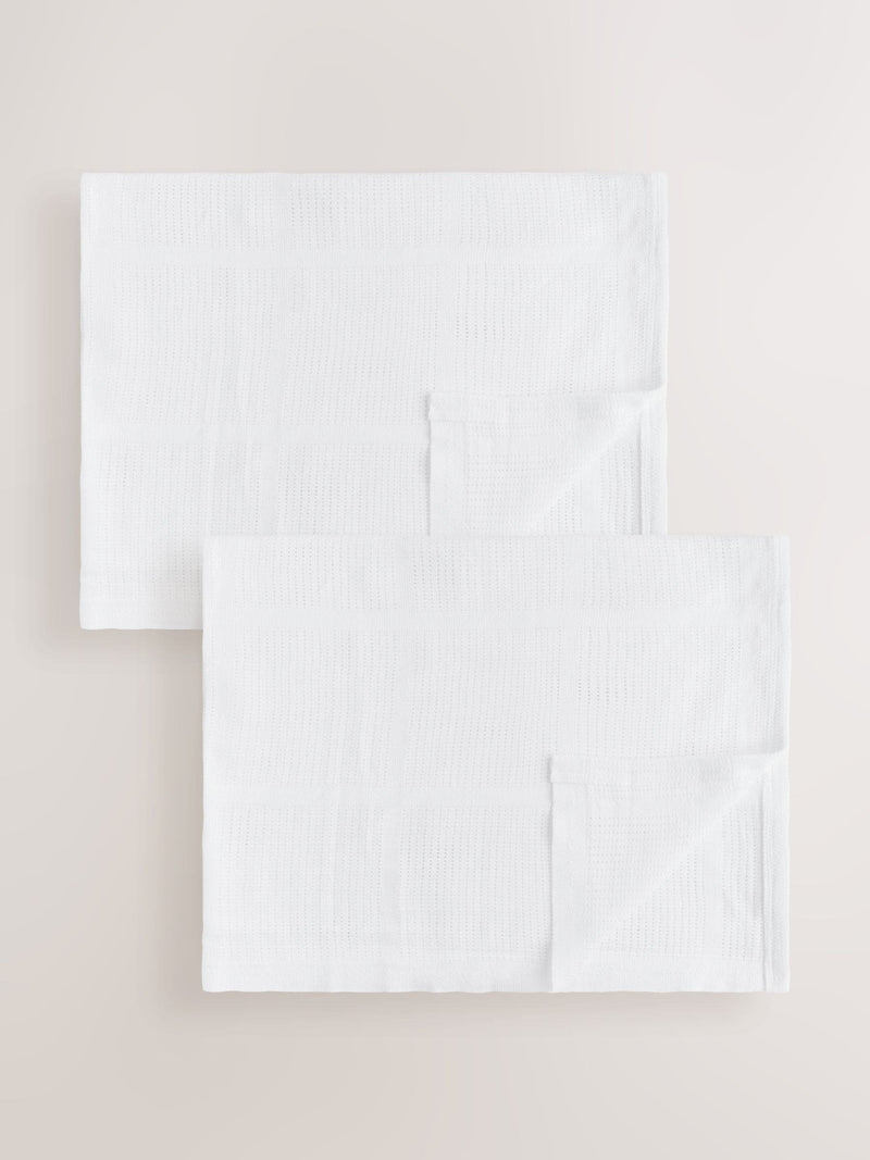 2 Pack White Cotton Baby Cellular Blankets
