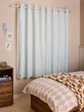 Sage stripe blackout curtains with metal eyelet header, imported from the UK