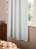 Sage stripe blackout curtains with metal eyelet header, imported from the UK