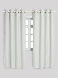Sage stripe blackout curtains with metal eyelet header, imported from the UK