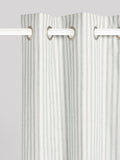 Sage stripe blackout curtains with metal eyelet header, imported from the UK