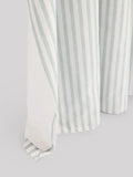 Sage stripe blackout curtains with metal eyelet header, imported from the UK