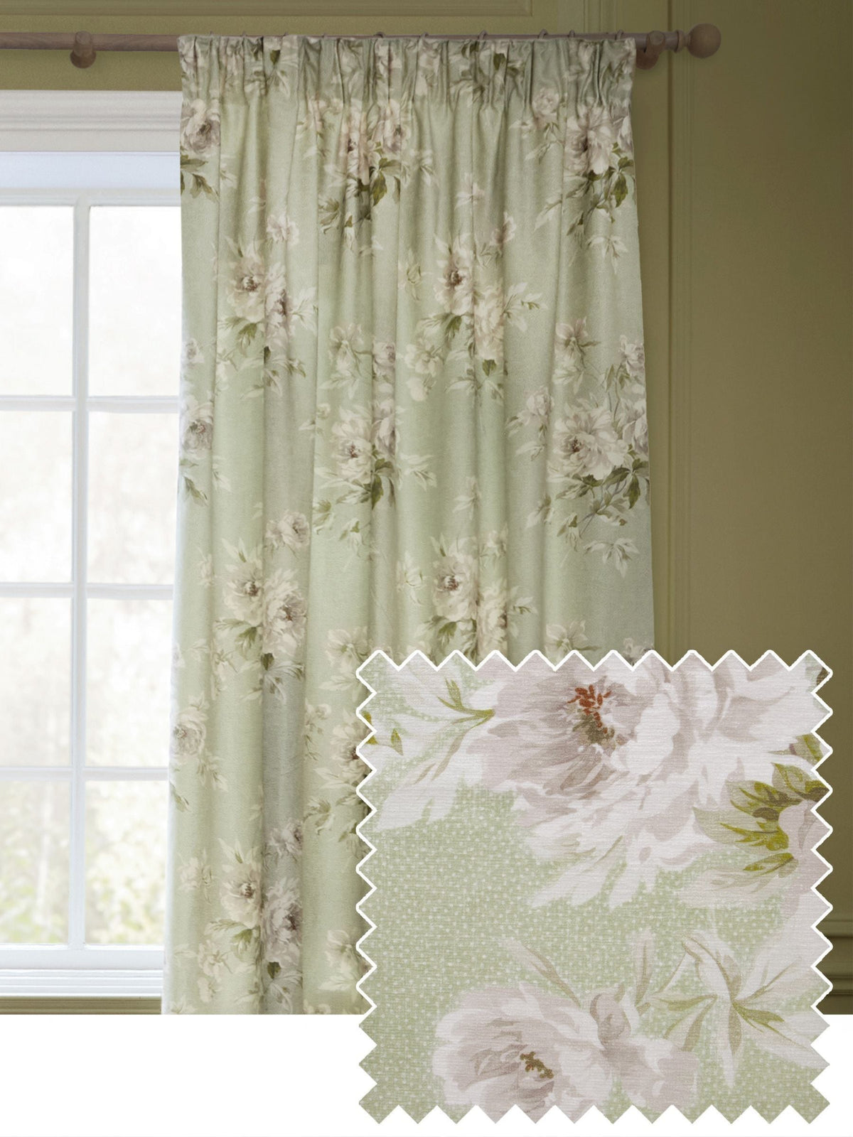 Sanderson floral pencil pleat curtains 117x137cm, UK version